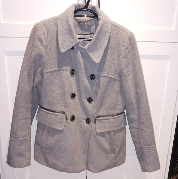 Light Grey Wool Collared Pea Coat - Picture 2 of 12